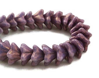 Czech Glass 5 Point Bellflower Beads - Purple Luster - 6x9mm - 25 Beads