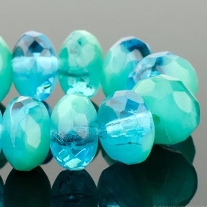 Czech Glass Rondelle Beads - Aqua Blue Transparent and Turquoise Opaque Mix - 7x5mm - 25 Beads