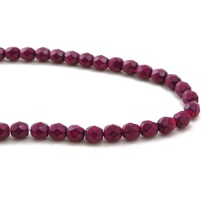 Czech Glass Beads - Round Faceted Beads - Fire Polished Beads - Fuchsia Opaque with Jet Honeycomb Finish - 4mm - 50 Beads