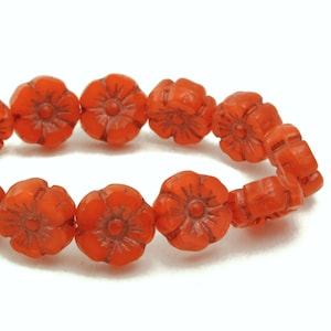 Czech Glass Hibiscus Flower Beads - Orange Opaline with Copper Wash - 10mm - 6 or 12 Beads