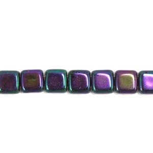 Czech Glass CzechMates Tile Beads - Two Hole Beads - Parallel Hole Beads - Purple Iris - 6mm - 50 Beads