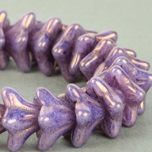 5 Point Bellflower - Czech Glass Beads - Flower Beads - Purple Luster - 6x9mm - 25 Beads