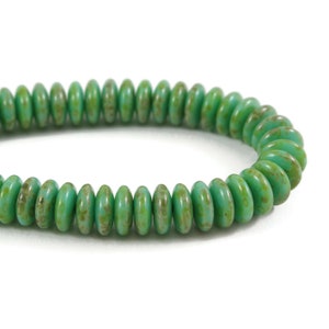 Czech Glass Disc Spacer Beads - Turquoise Green Opaque with Picasso Finish - 6mm - 50 Beads