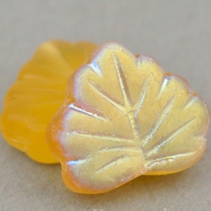 Czech Glass Maple Leaf Beads - Amber Transparent Matte with AB Finish (one side) - 13x11mm - 20 Beads