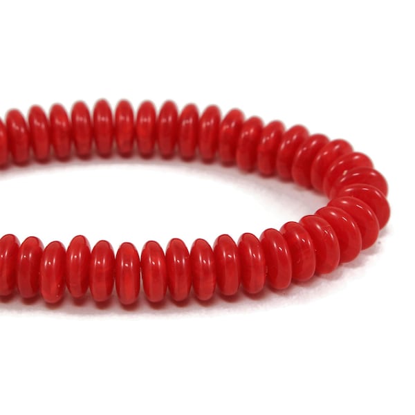 Czech Glass Disc Spacer Beads -  Red Opaline Mix - 6mm - 50 Beads