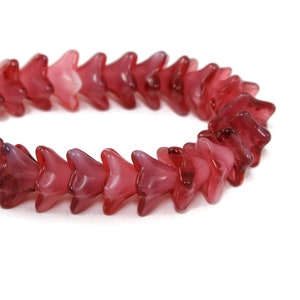 Czech Glass 5 Point Bellflower Beads - Flower Beads - Fuchsia White Mix Transparent Opaque - 6x9mm - 25 Beads
