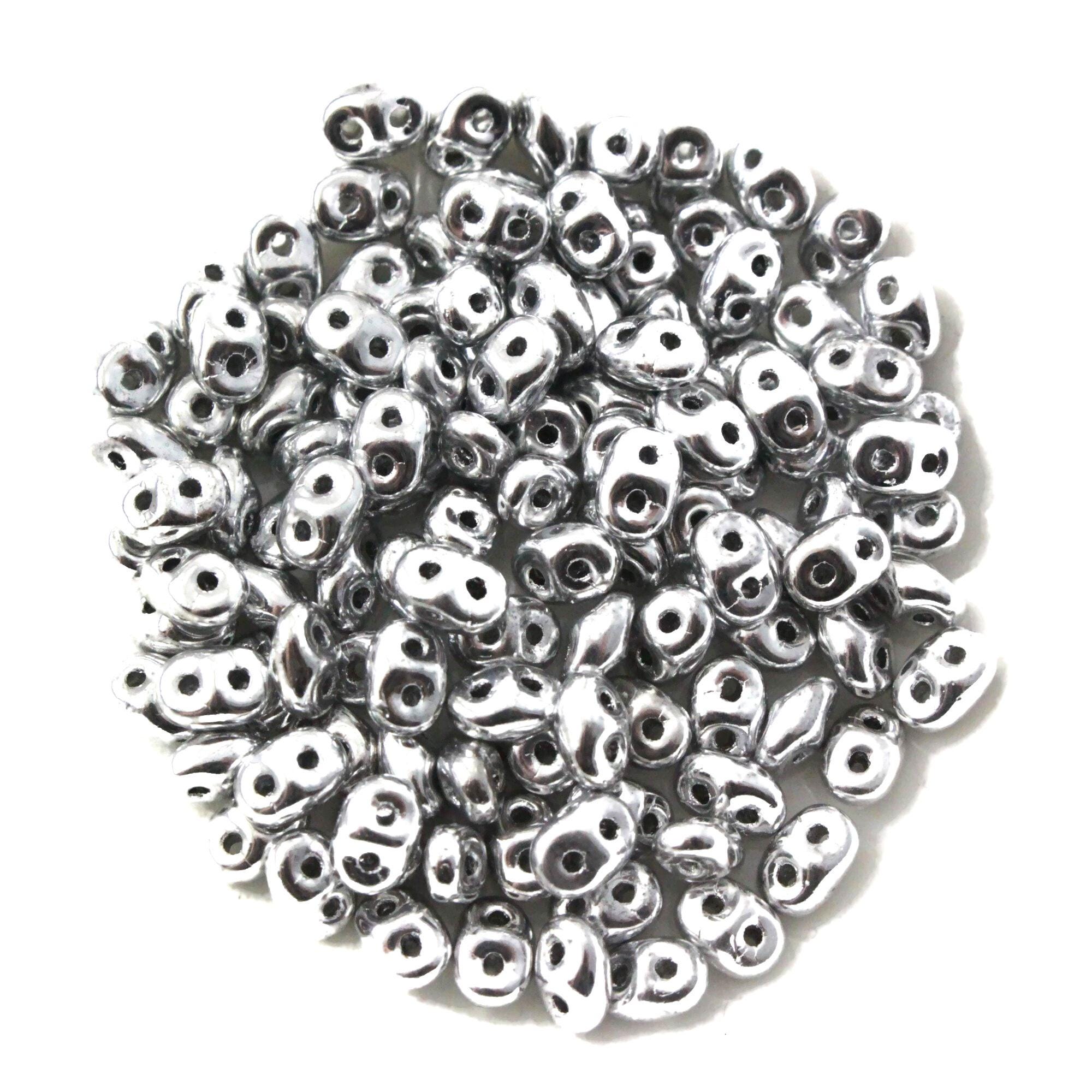 Czech Glass Superduo Two Hole Beads - Silver - 5x2mm - 2.5