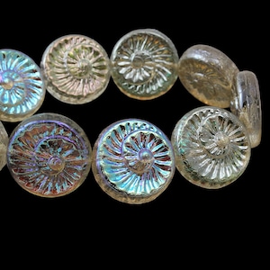 Czech Glass Spiral Fossil Beads - Crystal Transparent with Half-Coat Gold Iridescent Aurora Borealis Finish - 19mm - 10 Beads