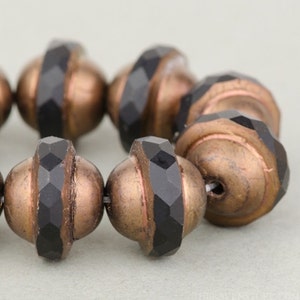 Saturn Beads - Saucer Beads - Czech Glass Beads - Jet Opaque with Dark Bronze Matte Finish Beads - 8x10mm Beads - 10 Beads