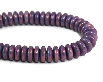 Czech Glass Disc Spacer Beads - Purple Opaque with Rainbow Luster - 6mm - 50 Beads