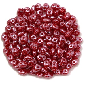 Czech Glass Matubo SuperDuo Beads - Two Hole Beads - Cherry Red with Luster Finish - 5x2mm - 2.5&quot; Tube (approx. 8-9 grams)