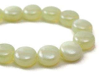 Czech Glass Beads - Table Cut Lentil Coin Beads - Yellow Uranium Opaline with Luster - 10mm - 15 Beads