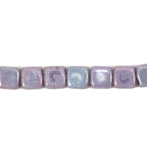 Czech Glass CzechMates Tile Beads - Two Hole Beads - Parallel Hole Beads - Opaque Amethyst Luster - 6mm - 50 Beads