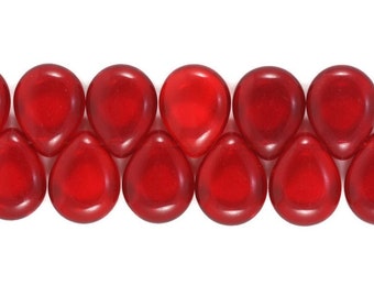 Czech Glass Flat Pear Drop Beads - Flat Briolettes - Siam Ruby Red - 12x16mm - 8 or 25 Beads