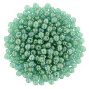 Czech Glass Round Beads - Atlantis Green with Luster Iris - 2mm - 100 Beads