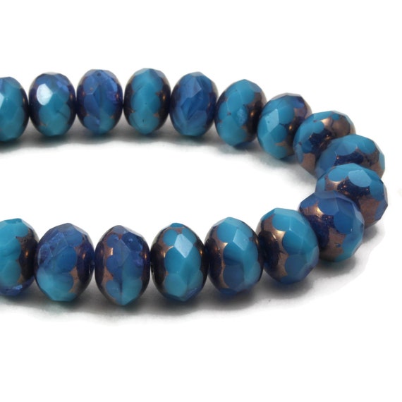 Lot Mixte De Perles En Verre De Bohême (République Tchèque) - Bleu, Turquoise, Marine