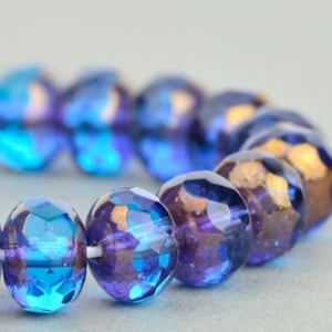 Czech Glass Rondelles - Czech Glass Beads - Aqua Transparent with Bronze - 7x5mm - 25 Beads