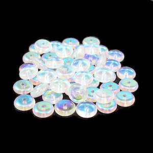Tsjechische glazen schijf spacer kralen - transparant kristal met blauw/gouden Aurora Borealis-afwerking - 8 x 3 mm - 50 kralen