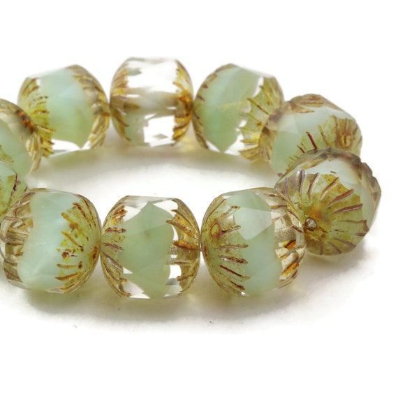 Czech Glass Center Faceted Cruller Beads Crystal Transparent and