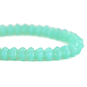 Czech Glass Tiny Bellflower Beads - Flower Beads - Aqua Green Opaline - 5x6mm - 50 Beads