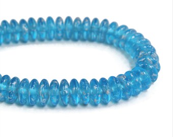Czech Glass Disc Spacer Beads - Aqua Blue Transparent with Speckled Silver Finish - 6mm Beads - 50 Beads