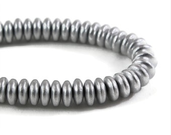 Czech Glass Disc Spacer Beads - Silver Opaque with Silver Satin Finish - 6mm - 50 Beads