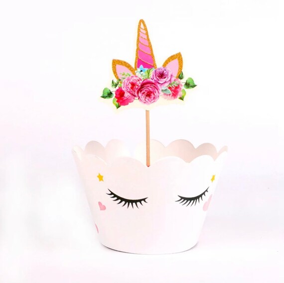 Unicorn Cupcake Toppers Wrappers Party Kids Birthday Cake Decor 24pcs 12 Sets