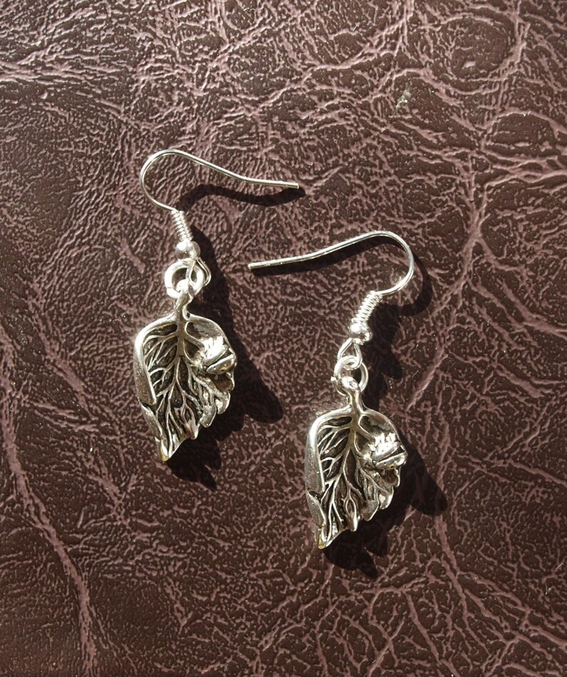 Silver Leaf Earrings, Botanical Jewelry, Ladybug on Leaf Etsy UK