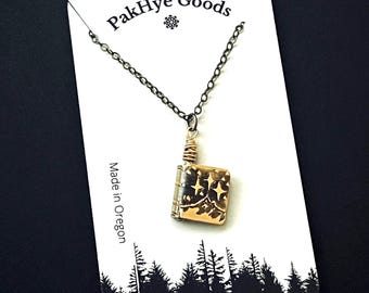 Small Book Necklace *Customization is available* Handmade folded brass pendant with brass pages *not a locket* Bookish gift