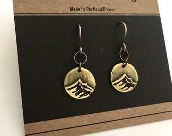 Small Circle Dangle Earrings with your choice of Mountains, trees, ocean waves, or custom design