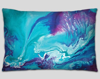 Blue purple & teal lumbar pillow, Abstract decorative throw pillows for bed decor, Couch pillows set, Sofa cushion covers or Outdoor lumbar