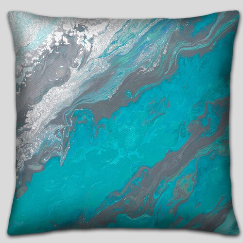 Large Couch Pillows Set or Gray and Turquoise Decorative Etsy