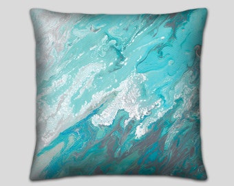 Blue white & gray coastal throw pillows for bed decor, teal turquoise aqua decorative couch pillows set, covers or outdoor sofa cushion