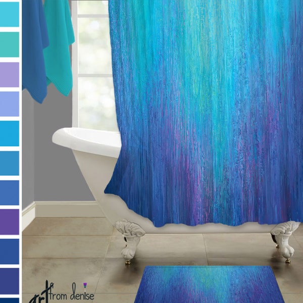 Colorful shower curtain, Modern jewel tone fabric - cobalt blue, teal, turquoise, aqua, violet & purple shower stall bathroom decor