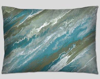 Blue lumbar pillow, Olive green & turquoise throw pillows - couch pillows set, oblong bed decor pillow, outdoor lumbar support sofa cushion