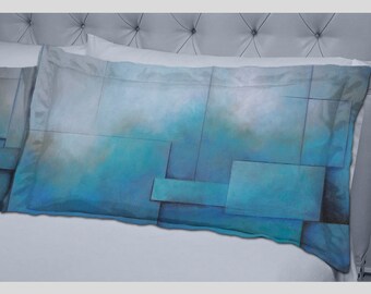 Teal Blue Turquoise Gray Pillow Shams Modern Decorative Etsy