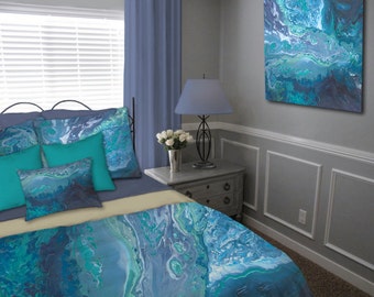 Turquoise Aqua Gray And Teal Duvet Cover Twin King Or Queen Etsy