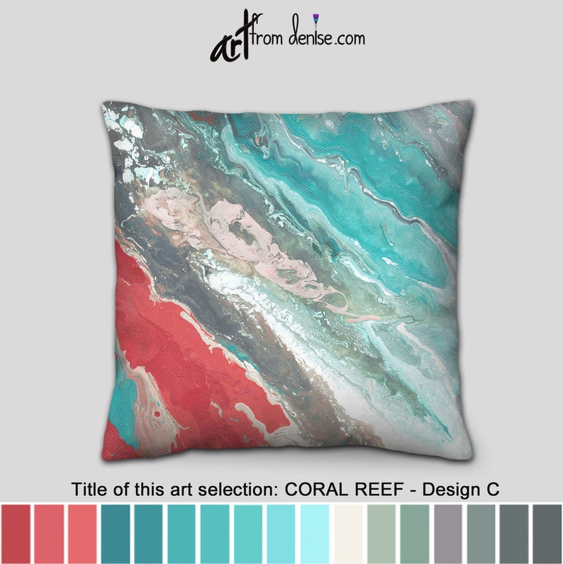Coral and teal OUTDOOR pillow set or single Small or large Etsy