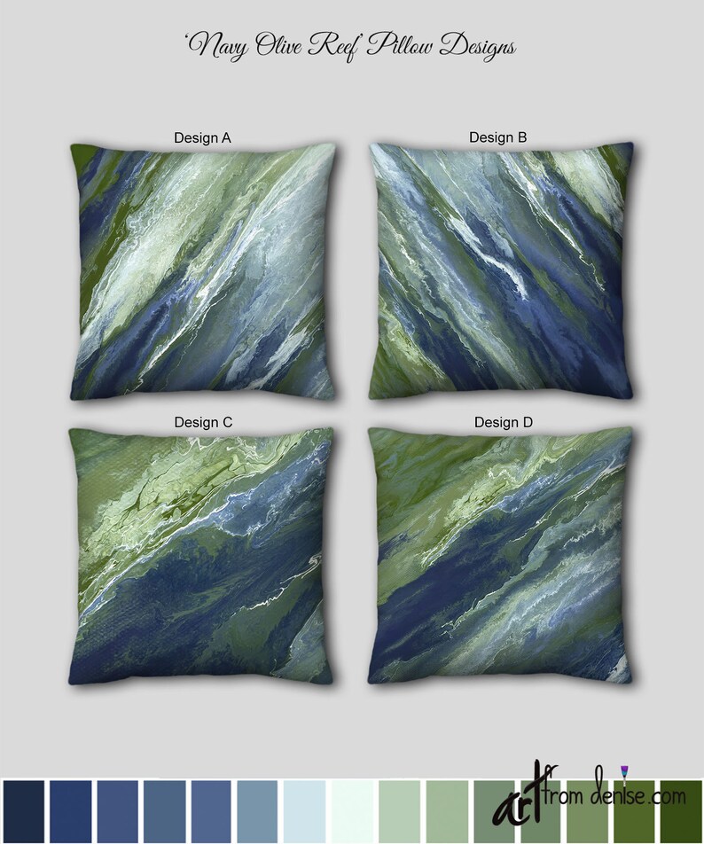 Sage Green and Navy Blue Throw Pillows for Bed Decor Large Etsy