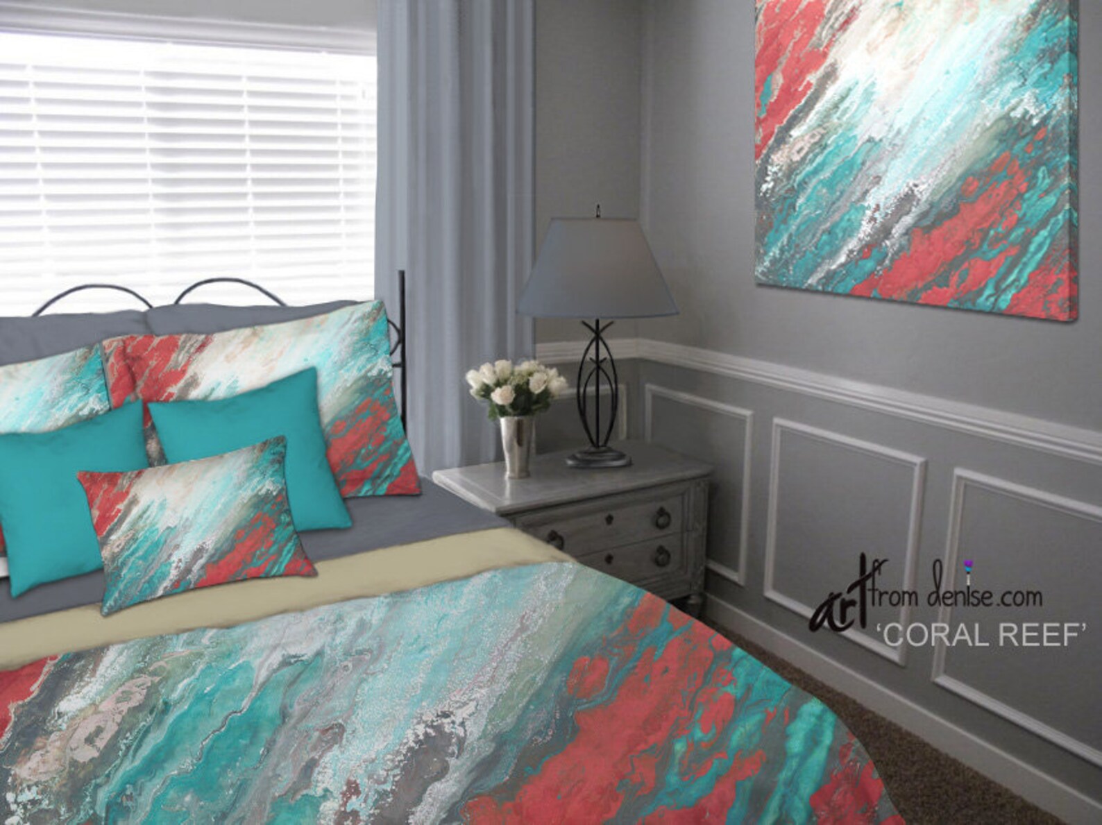 Teal and Coral Bath Rug or Modern Bathroom Sets With Bath Mat Etsy