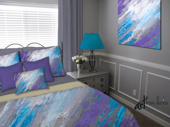 Turquoise Blue Gray And Purple Duvet Cover Abstract Twin King Etsy