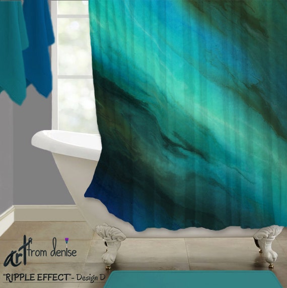 Aqua Shower Curtain Turquoise Blue Brown Abstract Shower Etsy