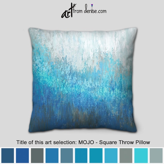 Aqua Navy Blue and White Throw Pillow Decorative Back Support