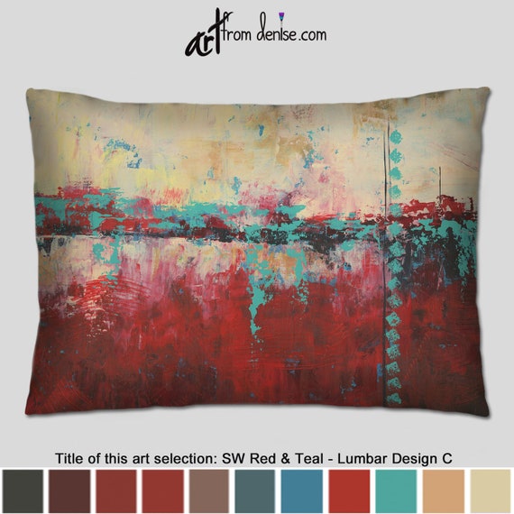 Southwest Lumbar Support Pillow Teal and Red Throw Pillows for Couch, Bed  Decor, or Large Abstract Decorative Accent for Outdoor Sofa 