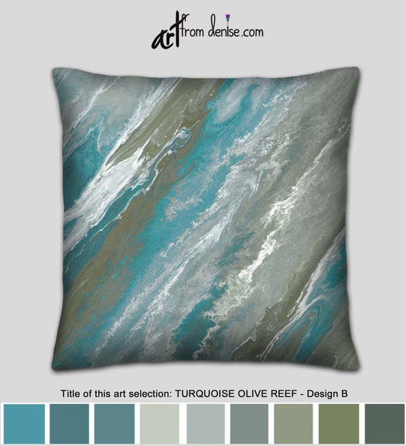 Large Couch Pillows Set or Gray and Turquoise Decorative Pillow for Bed  Decor or Sofa, Unique Abstract Blue Throw Pillow Cover Case 