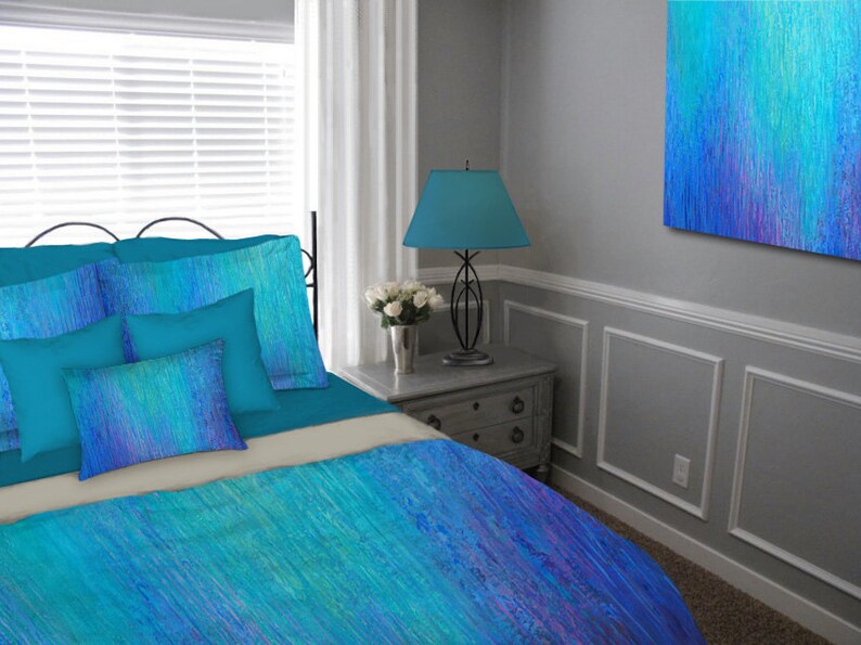 Pillow Shams Aqua Teal Jewel Tone Designer Bedding Purple Etsy
