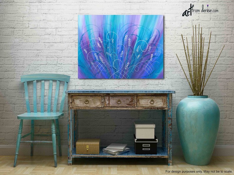 Large Floral Blue & Purple Throw Pillows Colorful Decorative Etsy