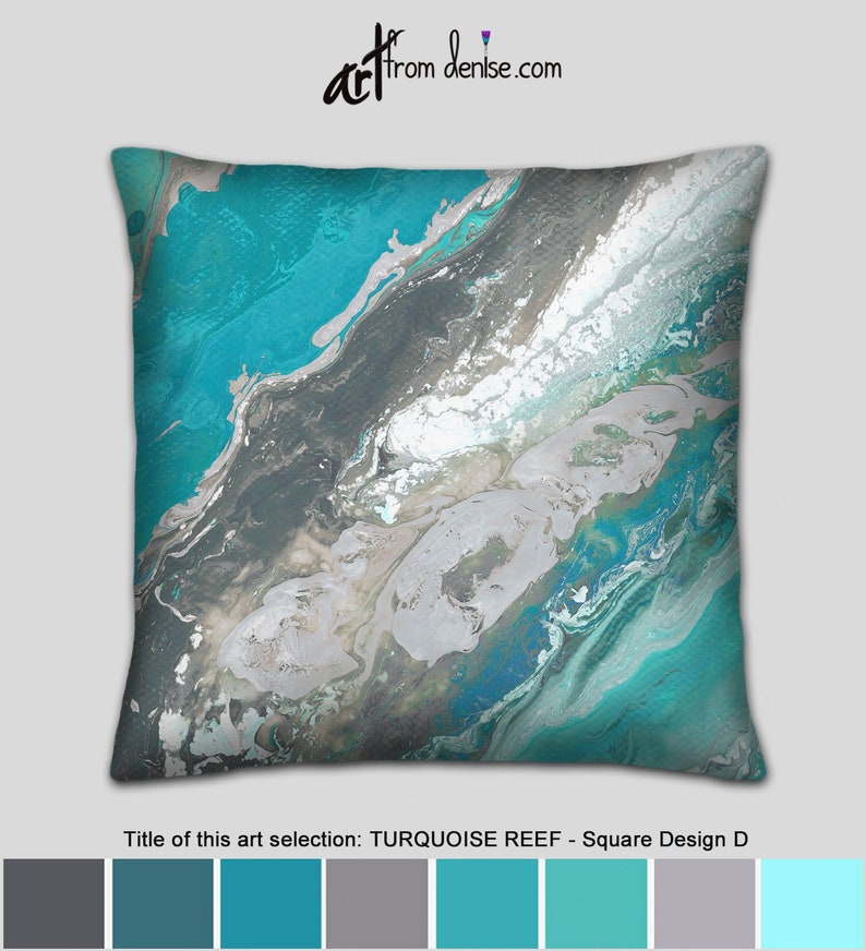 Turquoise Decorative Pillow Cover White Gray Teal Throw Image 0