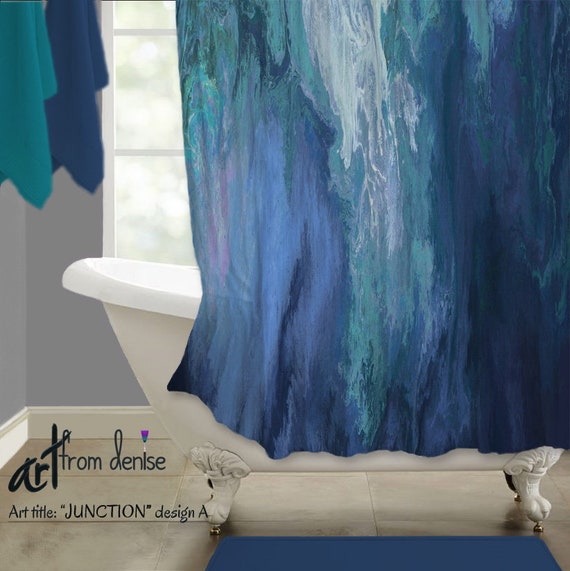 Teal And Navy Blue Shower Curtain Master Bathroom Decor Or Teal And Navy Blue Shower Curtain, Navy And Teal Shower Curtain