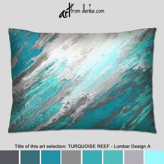 Modern Throw Pillows Teal Gray Turquoise Blue and White Decor